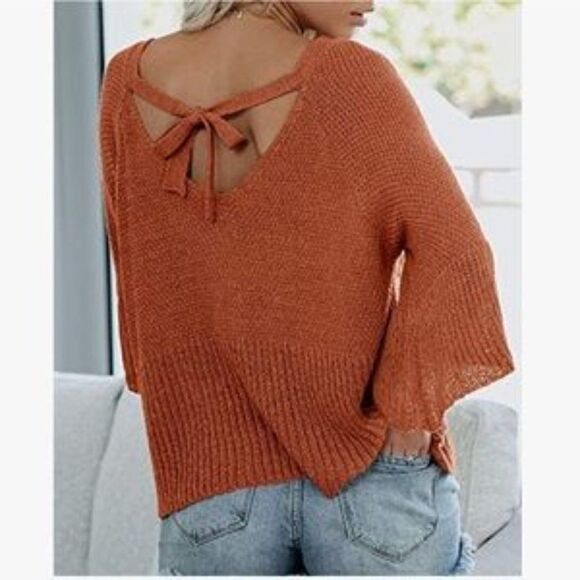 NEW Bell Sleeves Loose Knitted Sweater Top - Picture 2 of 5